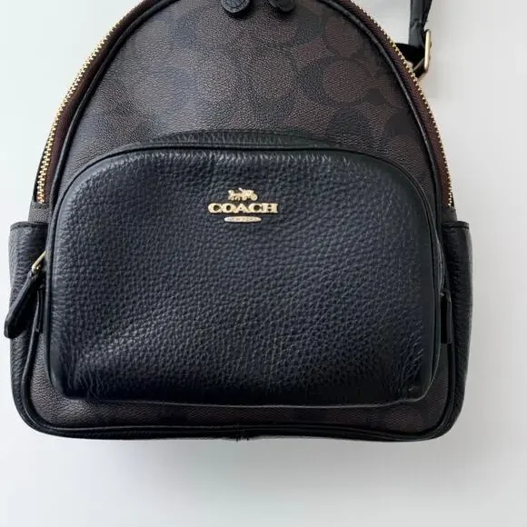 Coach Court Mini Backpack Coated Canvas Nylon Black/Brown Monogram C8604 - Picture 6 of 16